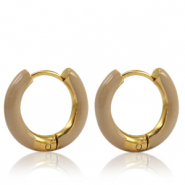 Boucles d'oreilles en acier Inox cr&eacute;oles &eacute;maill&eacute;e 16mm Marron nude-dor&eacute;