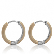Boucles d'oreilles en acier Inox cr&eacute;oles &eacute;maill&eacute;e 14mm Marron beige-argent&eacute;