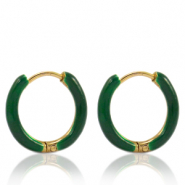 Boucles d'oreilles en acier Inox cr&eacute;oles &eacute;maill&eacute;e 14mm Vert sacramento-dor&eacute;