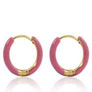 Boucles d'oreilles en acier Inox cr&eacute;oles &eacute;maill&eacute;e 14mm Rose thulian-dor&eacute;