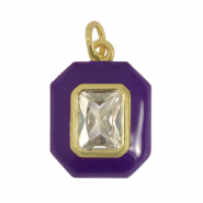 M&eacute;tal TQ laiton breloques rectangle zirconium Violet fonc&eacute;-dor&eacute;