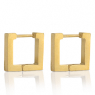 Boucles d'oreilles en acier Inox carr&eacute; Dor&eacute;