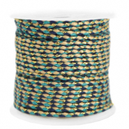 Cordon tress&eacute; tendance 2mm Dor&eacute;-bleu fonc&eacute;
