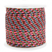 Cordon tress&eacute; tendance 2mm Dor&eacute;-rose n&eacute;on bleu