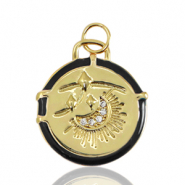 M&eacute;tal TQ laiton breloques &eacute;maill&eacute;es lune Dor&eacute;-noir