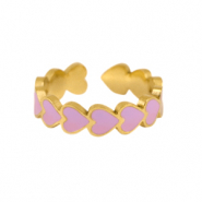 Bagues en acier inox &eacute;maill&eacute;es coeur Lilas-dor&eacute;