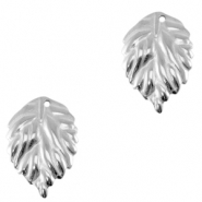 Breloques en acier Inox feuille Argent&eacute;