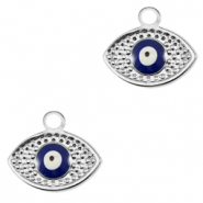Breloques en acier Inox &eacute;maill&eacute;es oeil porte-bonheur Argent&eacute;-bleu