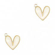 Pendentifs en r&eacute;sine coeur Dor&eacute;-blanc cass&eacute;