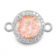 M&eacute;tal TQ laiton breloques connecteur 12mm &eacute;maill&eacute;es Argent&eacute;-rose clair