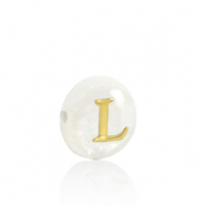 Perles coquillage lettre L Dor&eacute;-blanc (couleur naturelle)
