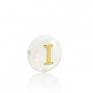 Perles coquillage lettre I Dor&eacute;-blanc (couleur naturelle)