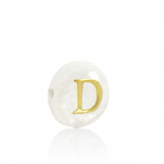Perles coquillage lettre D Dor&eacute;-blanc (couleur naturelle)