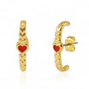 Appr&ecirc;ts en m&eacute;tal DQ boucles d'oreilles coeur Dor&eacute;-rouge (sans nickel)