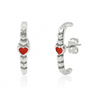 Appr&ecirc;ts en m&eacute;tal DQ boucles d'oreilles coeur Argent&eacute; antique-rouge (sans nickel)