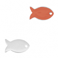 Breloques en m&eacute;tal DQ poisson Argent&eacute; antique-rouge corail (sans nickel)