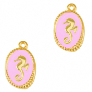 Breloques en m&eacute;tal DQ hippocampe Dor&eacute;-rose lilas (sans nickel)
