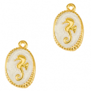 Breloques en m&eacute;tal DQ hippocampe Dor&eacute;-blanc nacr&eacute; (sans nickel)