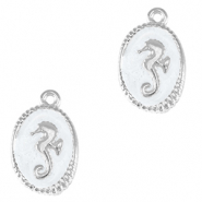 Breloques en m&eacute;tal DQ hippocampe Argent&eacute; antique-blanc nacr&eacute; (sans nickel)