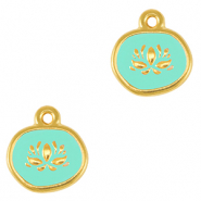 Breloques en m&eacute;tal DQ lotus Dor&eacute;-bleu veraman (sans nickel)