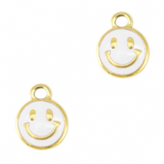 Breloques en acier Inox smiley &eacute;maill&eacute;e Dor&eacute;-blanc