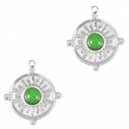 Breloques en acier Inox avec pierre naturelle Argent&eacute;-vert frais