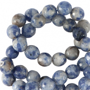 Pierres naturelles Sodalite et Microcline 4mm facett&eacute;es Bleu fonc&eacute;-blanc
