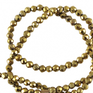 Perles &agrave; facettes rondes 2mm Dor&eacute; m&eacute;tallis&eacute;-pearl shine coating