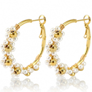 Boucles d'oreilles en acier Inox cr&eacute;oles fleur 35mm Dor&eacute;-blanc