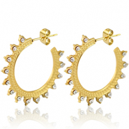 Boucles d'oreilles en acier Inox cr&eacute;oles 30mm Dor&eacute;-cristal