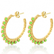 Boucles d'oreilles en acier Inox cr&eacute;oles 30mm Dor&eacute;-vert n&eacute;on