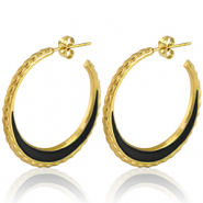 Boucles d'oreilles en acier Inox cr&eacute;oles 30mm Dor&eacute;-noir