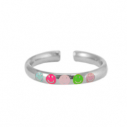 Bagues en acier inox &eacute;maill&eacute;es smiley Multicolore n&eacute;on-argent&eacute;