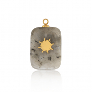 Breloques en acier Inox rectangle soleil Dor&eacute;-gris