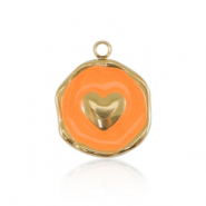 Breloques en acier Inox coeur Dor&eacute;-orange n&eacute;on
