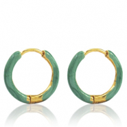 Boucles d'oreilles en acier Inox cr&eacute;oles &eacute;maill&eacute;e 17mm Vert persan-dor&eacute;