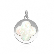 Breloques en acier Inox coquille tr&egrave;fle Argent&eacute;-blanc (couleur naturelle)
