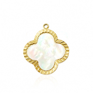 Breloques en acier Inox coquille tr&egrave;fle Dor&eacute;-blanc (couleur naturelle)