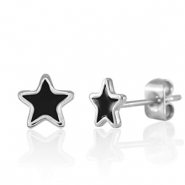 Boucles d'oreilles / puces d&rsquo;oreilles en acier Inox &eacute;toile Argent&eacute;-noir