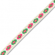 Ruban avec fleurs Blanc-vert-rose