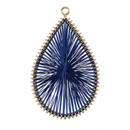 Pendentifs au crochet avec fil macram&eacute; goutte Bleu fonc&eacute;