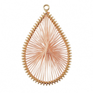 Pendentifs au crochet avec fil macram&eacute; goutte Dor&eacute;-rose