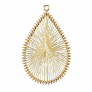 Pendentifs au crochet avec fil macram&eacute; goutte Dor&eacute;-blanc cass&eacute;
