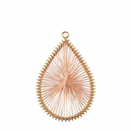 Pendentifs au crochet avec fil macram&eacute; goutte Dor&eacute;-rose