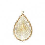 Pendentifs au crochet avec fil macram&eacute; goutte Dor&eacute;-blanc cass&eacute;