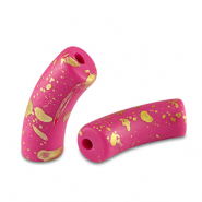 Perles acryliques tube mat Rose fuchsia-dor&eacute;