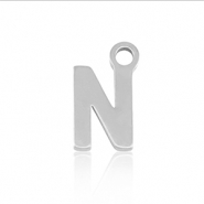 Breloques en acier Inox alphabet lettre N Argent&eacute;
