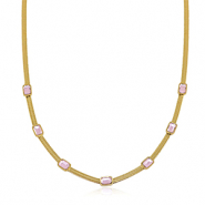 Colliers en acier inox cha&icirc;ne maille serpentine cristal Dor&eacute;-rose
