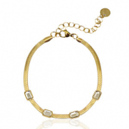 Bracelets en acier inox cha&icirc;ne maille serpentine cristal Dor&eacute;-cristal