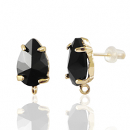 Boucles d&rsquo;oreilles / puces d&rsquo;oreilles en verre Crystal Glass avec anneau goutte Noir-dor&eacute;